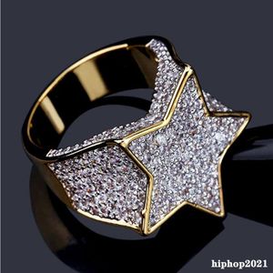 Super Star Gold CZ Bling Ring Micro Pave Cubic Zircon Simulerade Diamond Hip Hop Mens Smycken Mens Ringar