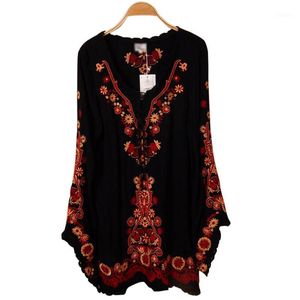 Casual Dresses Ethnic Women's Long Sleeve Embroidered Floral Boho Top Tunic Mexican Gypsy Mini Dress1