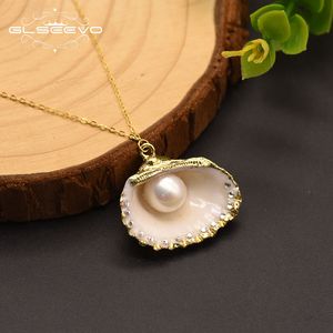GLSEEVO Original Natural Shell Fresh Water White Pearl Pendant Necklace For Women Girls Party Handmade Fine Jewelry GN0141 Q0531