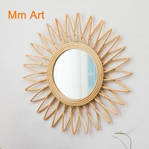 Dekorative Objekte Figuren INS Internet Celebrity Nordic Bamboo Woven Mirror Vietnam Rattan Wall-Mounted Round