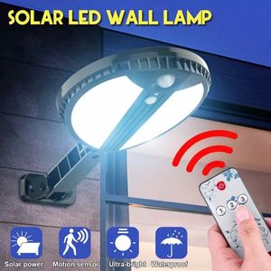 Rund Solar LED Light Outdoor Motion Sensor Vägglampa Fjärrkontroll 70leds Super Bright Solar Lamp för Garden Patio Lighting