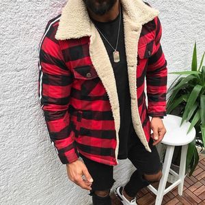 Men's Jackets Mens Fashion Warm Winter Plaid Compound Cardigan Casual Long Sleeve Blouse Plush Tops Coat Overcoat Streetwear