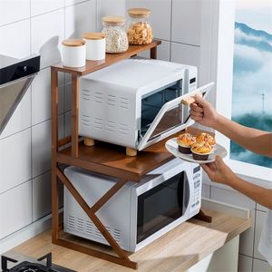 Lagerregale Home Appliance Mikrowellenherd-Rack Bambus Küchenzubehör Organizer Haushaltstisch-Gewürz Massivholz 220216
