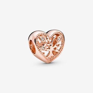 100% 925 Sterling Silver Openwork Family Tree Heart Charms Fit Original European Charm Bracelet Mode Kvinnor DIY Smycken Tillbehör