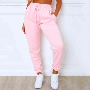 Moda Jogging Sport Calças Sweatpants Calças Mulheres Cintura Alta Cordão Sólido Sólido Baggy Hip Hop Calças Casuais Streetwear H1221