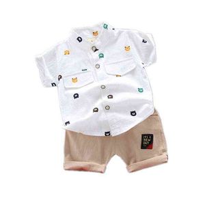 Ny sommar barnkläder kostym baby pojkar tecknad mönster skjorta shorts 2st / sätter toddler casual kläder spädbarn barn tracksuits g220310