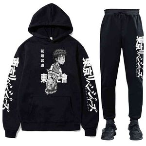 Anime Tokyo Revengers Eşofman erkek Uzun Kollu Hoodie ve Sweatpantstwo Parça Kış Polar Jogger Spor Takım Elbise Erkek Giysileri H1227