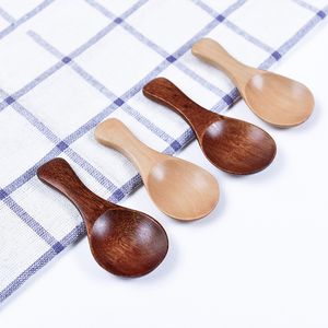 Mini Wooden Spoons Solid Wood Condiments Salt Spice Spoon Honey Teaspoon Sugar Coffee Tea Jam Mustard Ice Cream Kids Short Handle Scoop JY1085