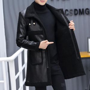 Мужской меховой FUX 2021 средняя длина кожаная куртка тонкий корейский стиль красивый зима плюс бархатная толстая интегральная ветровка