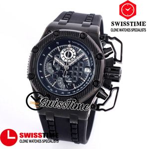 Продажа новый 26165 кварцевый хронограф мужские часы черная текстура циферблат секундомер PVD все черные стальные корпус резиновый ремешок спортивные часы SwissStime