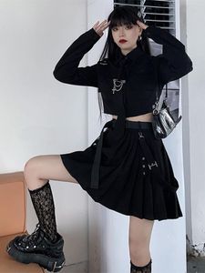 Jaktskjortor våren stor storlek streetwear gothic svart punk tvåstyckskedja band kjol kvinnor sexig cool mini dräkt plus 4xl kvinna