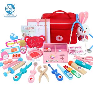 Baby Wooden toy Funny play Real Life Cosplay Doctor Dentist Medicine Box Pretend dokter speelgoed toys for children girls gifts 210312