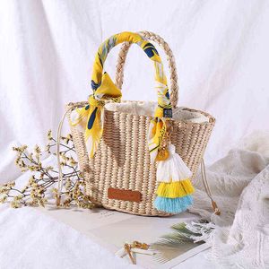 Sacos de compras Cesta Natural Palha Handmade Handbags Tecidos de Mar Grama de Mar Praia Superior Presente de Casamento tamanho pequeno 220303