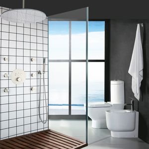 현대 브러시 니켈 욕실 샤워 수도꼭지 스프레이 샤워 헤드 세트 온도 조절 강우 시스템