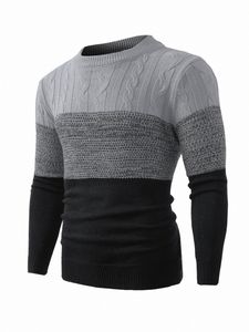 Men Color Block Cable Knit Sweater N22u#