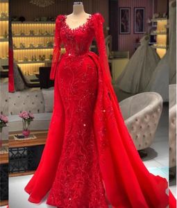 Charming Red Mermaid Prom Dresses Sweetheart Appliques Tradicional Kosovo Kaftan Vestido De Fiesta evening gown long sleeve