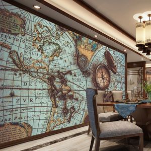 Mapa do Mundo costume 3D Mural Retro Nostalgic relógio de bolso Photo Wallpaper Cafe Quarto Pintura Sala de estudo Art Home Decor