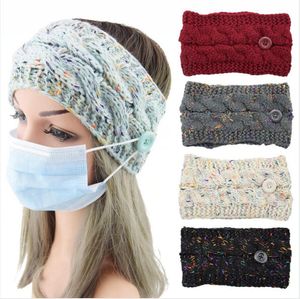 Knitted Crochet Twist Headband Colorful Button Elastic Hair Band Winter Ear Warmer Wide Women Hair Accessories DDA705