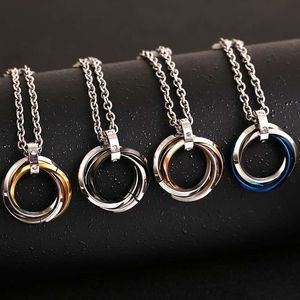 Rostfritt stål tre ringar hänge halsband guldring kristall halsband för kvinnor män mode smycken vilja och sandig gåva