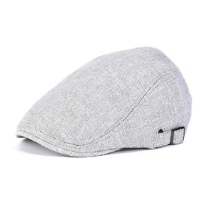 Beret Men Summer Cotton Linen Flat Hat Grey Vintage Mens Driving Cap Breathable Retro Casual Male Ivy Duckbill Cap