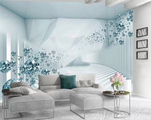 3d Wallpaper Bedroom Expansion Space Luxury Blue Diamond Indoor TV Background Wall Decoration Mural Wallpaper