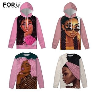 Forudesigns Hoodies Женщины Африканские Девушки Черный Художественные Толстовки Дамы Тонкие Пуловеры Толстовки Для Самки Осенний Хаудяд STEETWEAR LJ200808