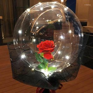 Flor de buquê de bola transparente de balão de rosa com presente de decoração de casamento leve1