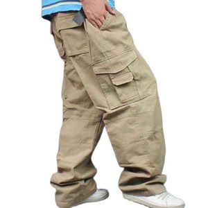 Plus Size Loose Baggy Cargo Byxor Män Casual Outdoor Cotton With Big Pocket Straight Wide Ben Byxor Man Kläder H1223