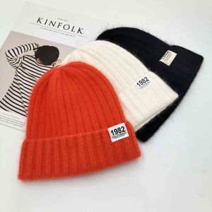 Weibliche Mützen Haar Winter Hüte Für Frauen Casual Herbst Gestrickte Beanie Mädchen Mode Hohe Qualität Bonnet Cap Weiche Kaninchen f