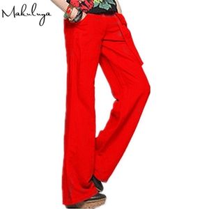 Makuluya FREE PANTS Better Linen lose Vintage einfarbige Hose mit weitem Bein gerade lässig Damen XXL rote Hose L6 201109