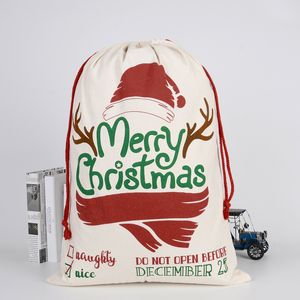 Heiße Weihnachtsgeschenktüten, große organische schwere Leinentasche, Weihnachtssack mit Kordelzug, mit Rentieren, Weihnachtsmann-Sack, Taschen für Kinder