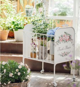 Mobile iron flower rack Living Room Furniture with wheel storage racks balcony indoor trolley flowers table