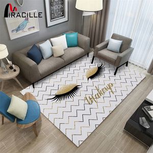 Miracille Gold e Black Eyelash Design Retângulo Área Rugs Crianças Jogando Mat Modern Home Tapete Decorativo 201225