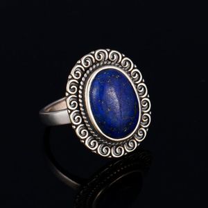 Anéis de cluster Azul Oval Lapis 925 Anel de prata esterlina para mulheres Antique Jóias Noivado Partido de Casamento Anniversary Presente