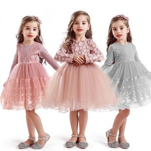 2020 Outono Inverno de Manga Longa Meninas Vestido Princesa Flower Ball Ball Party Roupas Bebê Crianças Vestidos para Meninas Robe Bebes Fille LJ200923