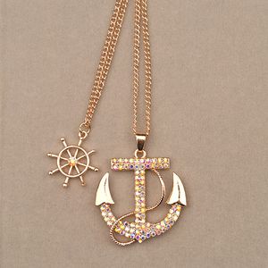 Anchor Pendant Necklace White Navy Crystal Necklace Long Chain Personality For Women Navy Chain Necklace