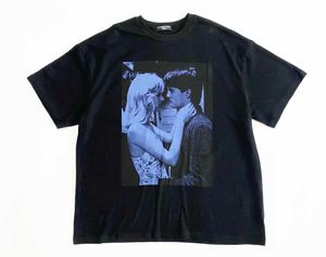 남성용 티셔츠 Raf Simons 20ss 블루 페이스 인쇄 벨벳 짧은 소매 ins IU 같은 스타일