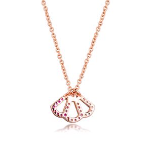 Genuine 925 Sterling Silver Necklace plated Rose Gold Pink Fan Collier Necklaces for Women Statement Jewelery Gift 2020 New Q0531