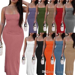 2022 Designer kleding lange jurken voor vrouwen zomer rib jarretel draad perzik hip multicolor lage borst sexy maxi jurk