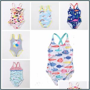 One-Pieces Swim Baby & Kids Clothing Baby, Maternity Design Girls Swimwear Fish Car Rainbow Diana Balloon Printed Cute Babies Beah Wear Chil