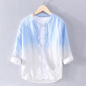 100% linho respirável macio refrescante camisa original japão harajuku estilo gradiente casual simples simples streetwear legal topo 220216