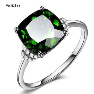 Cluster Ringe Visisap Einfache Große Quadratische Smaragdgrün Für Frauen Party Jahrestag Geschenke Ring Mutter Tag Schmuck Zubehör B22921