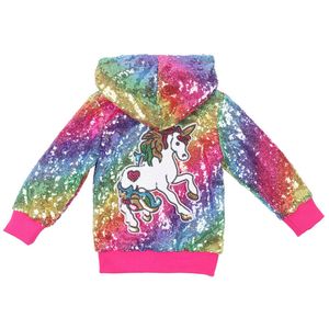 Unicorn Children Coat Kurtki Dla Dziewczynek Sekwiny Złote Kapturem Rainbow Kids Christmas Birthday Party Toddler Kurtka Dziewczyna LJ201125