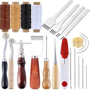 Professionell Leather Craft Tools Kit Hand Sewing Stitching Punch Carving Work Saddle Set Tillbehör DIY Tool Set