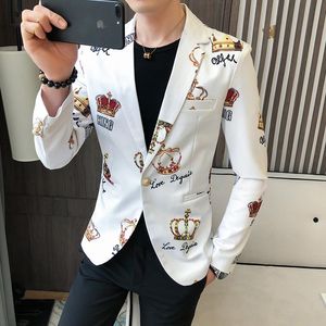 Fancy Diamond Crown Printed Blazer Men Wedding Party Stage Suit Jacket Blazers Mens Slim Fit Casual Smart Jaqueta 7ARU