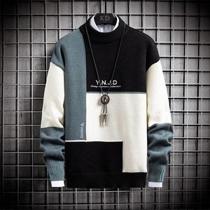 Men's Sweaters 2021 Winter Men Turtleneck Sweater Casual Loose Pullover Fashion Stitching Contrast Knitted Clothes