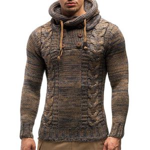 Mäns Mode Solid Färg Sticka Hooded Sweaters O-Neck Långärmad Slim Fit Pullover Toppar Höst Vinter 220105