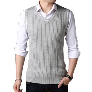 BROWON Men Clothes Autumn Winter New Classic Slim Sweaters V-neck Sleeveless Sweater Mens Knitwear Sweater Vest for Men 201221