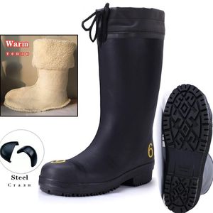 Stivali alti in gomma morbida e calda Wading Scarpe in acciaio impermeabili Trampolieri da pesca Acqua Inverno Ghiaccio Neve Sicurezza Aqua Wellies Lavoro antiscivolo