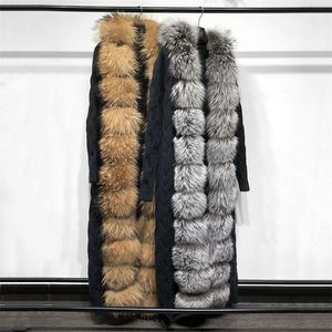 Yoloagain Inverno Quente Mulheres Com Capuz Natural Raccoon Real Fox Fur Cardigan Sweater Comprimento 125 201212
